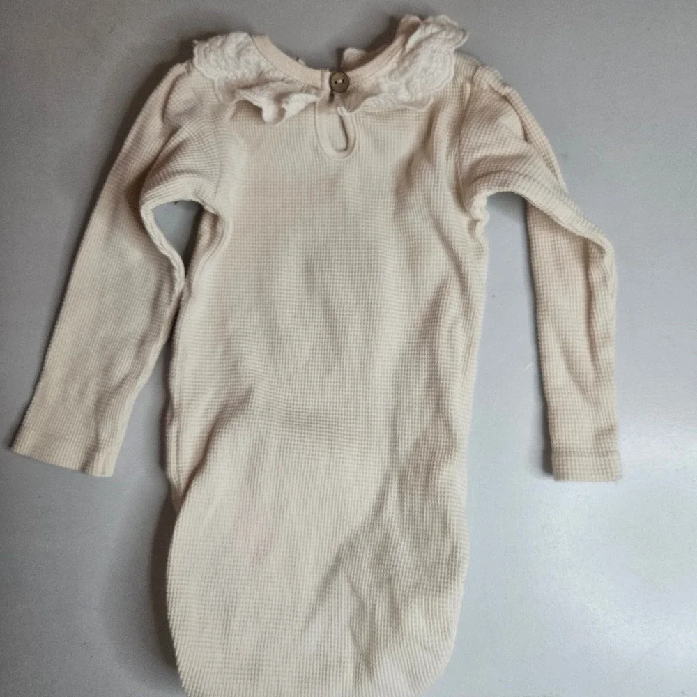 Quincy Mae Baby Organic Cotton Waffle Knit Ruffle Collar Bodysuit‎ Set 6-12M 2pk